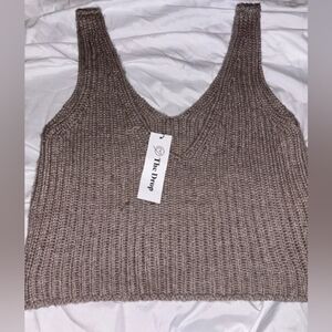 The Drop Ribbed Knit Sweater Crop Top in Taupe